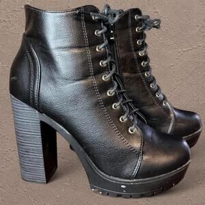Black chunky platform lace up ankle